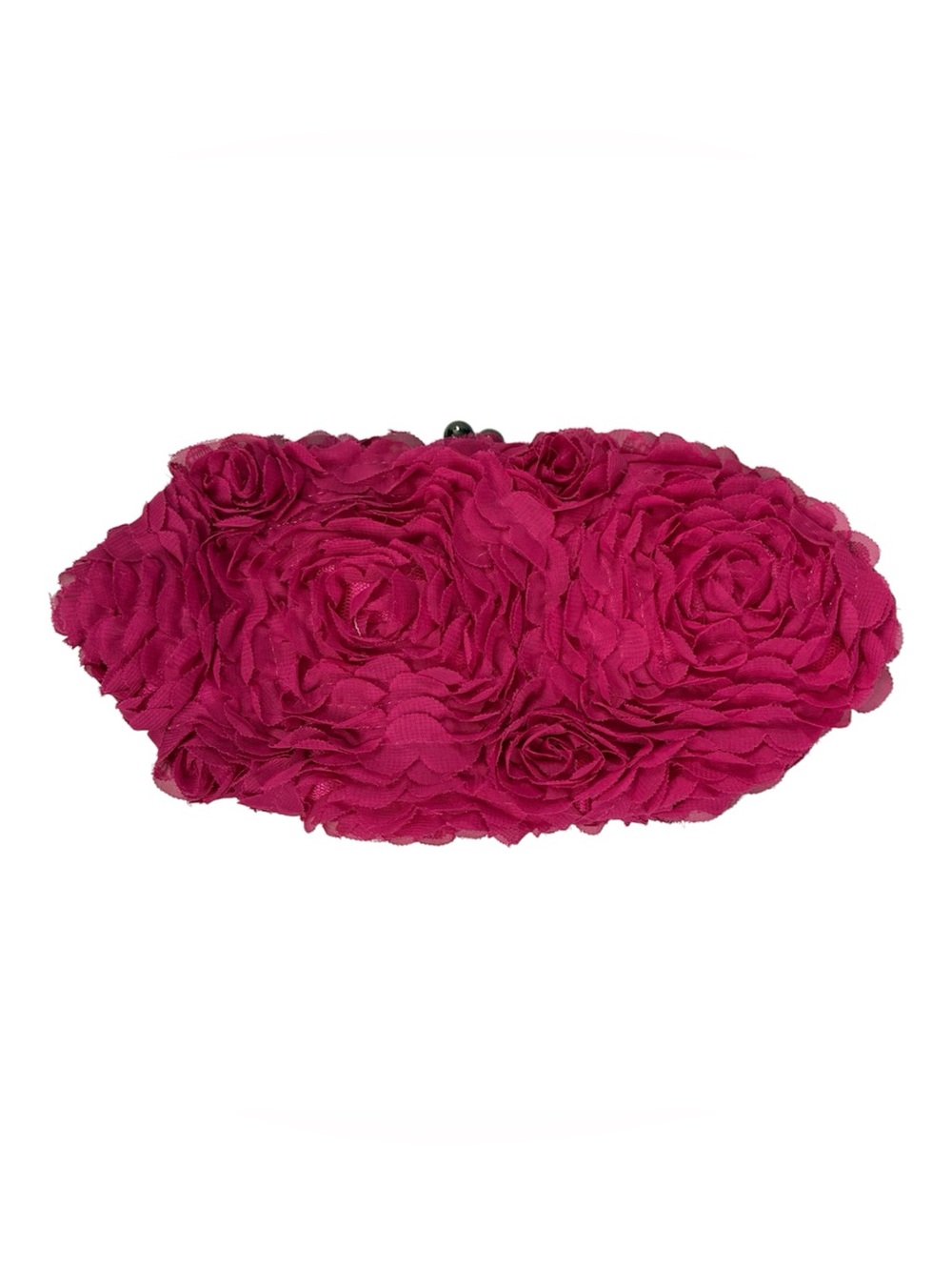 Fuchsia Pink Floral Rosette Evening Clutch Bag Black Chain Strap Festive Chic